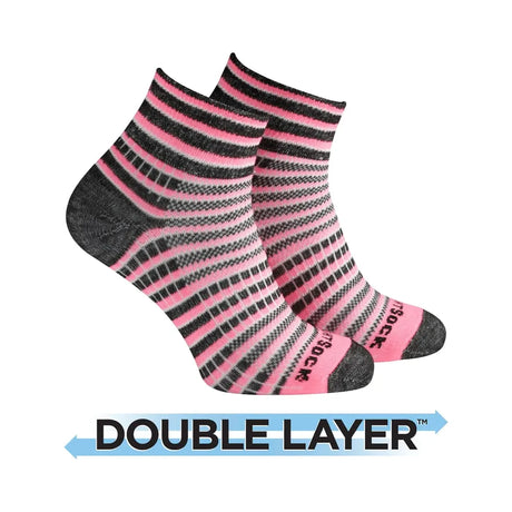 Wrightsock Double-Layer Coolmesh II Lightweight Striped Quarter Socks  -  Medium / Pink/Black/White