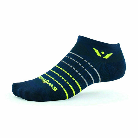 Swiftwick Aspire Zero Stripe No Show Socks  -  Large / Navy Neon Yellow