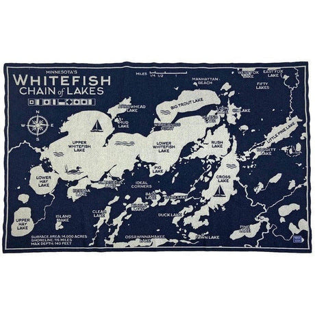 Faribault Mill Whitefish Chain of Lakes Map Throw  -  Whitefish Chain of Lakes