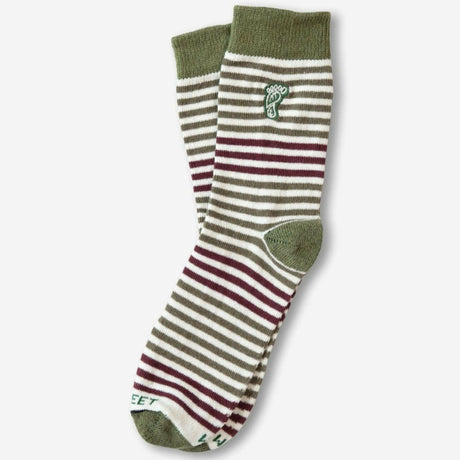 Hippy Feet Olive & Burgundy Striped Crew Socks  -  Small / Olive & Burgundy