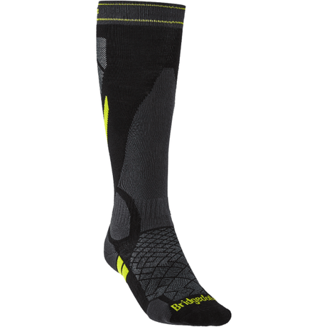 Bridgedale Lightweight Ski OTC Socks  -  Medium / Black/Lime