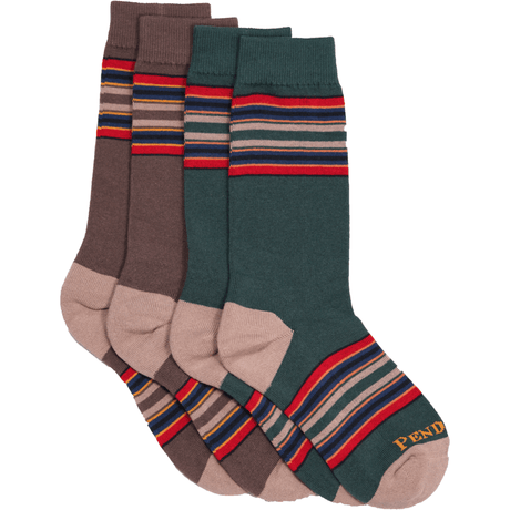 Pendleton Yakima Stripe 2-Pack Crew Socks  -  Medium / Mineral Umber/Green Heather