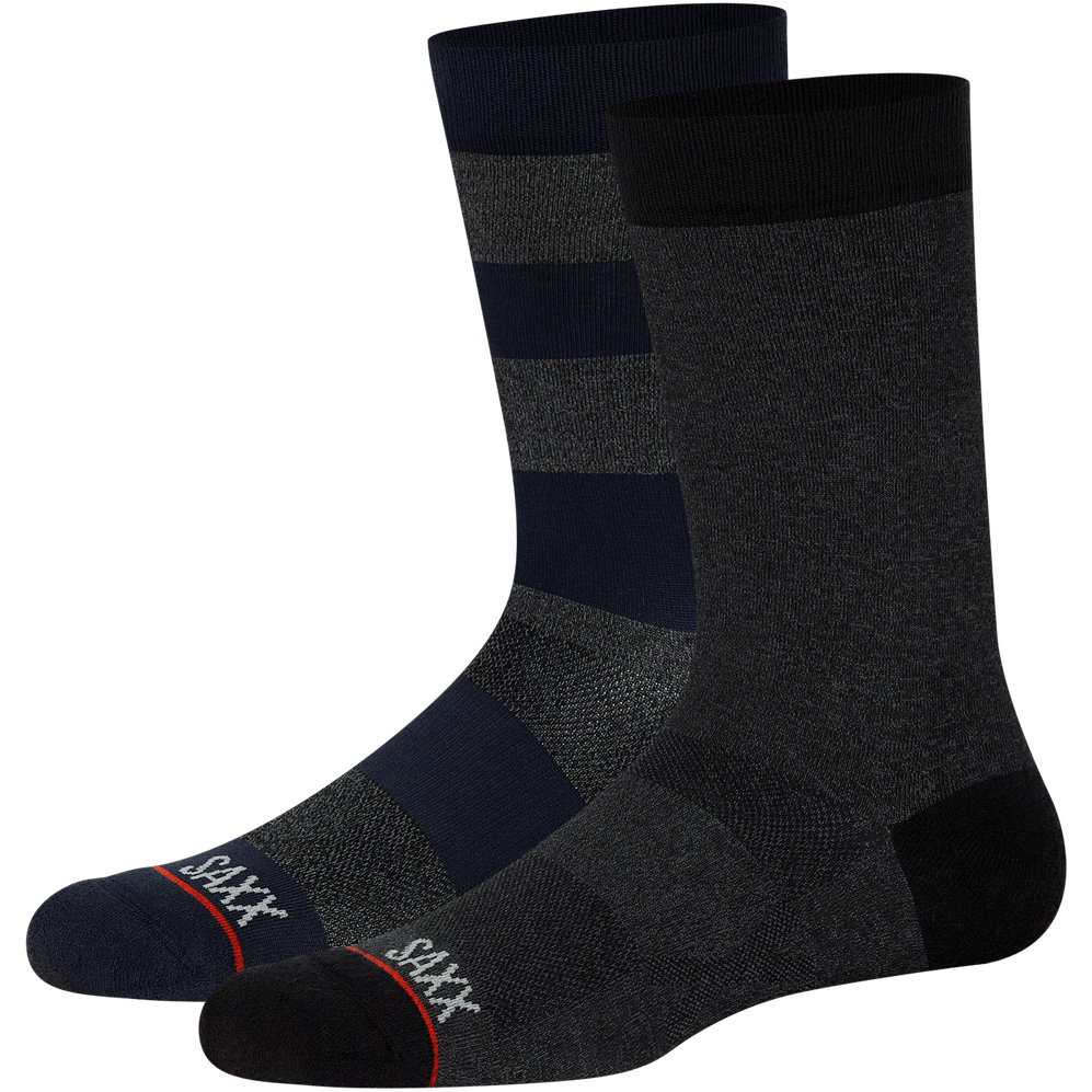 SAXX Mens Whole Package Crew 2-Pack Socks  -  Medium / Ombre Rugby/Black Heather